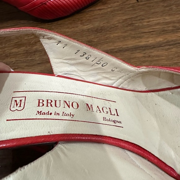 Women's Vintage 80s Bruno Magli Sling Open Toe Suede & Leather Red Heels 8 AA - Picture 4 of 7